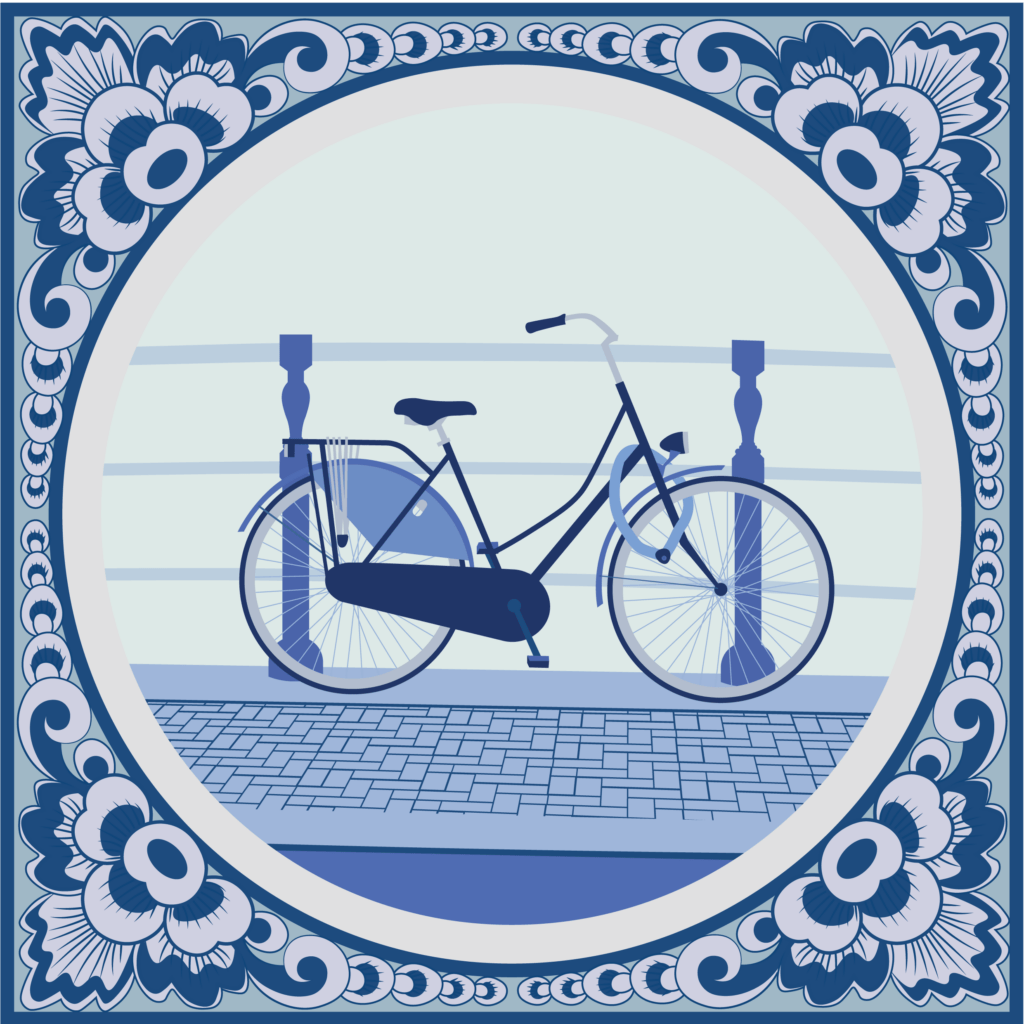 illustratie fiets delfts blauw tegeltje
