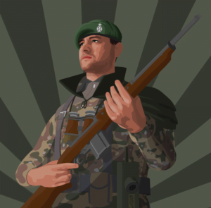portret van een man met een rifle in zijn handen